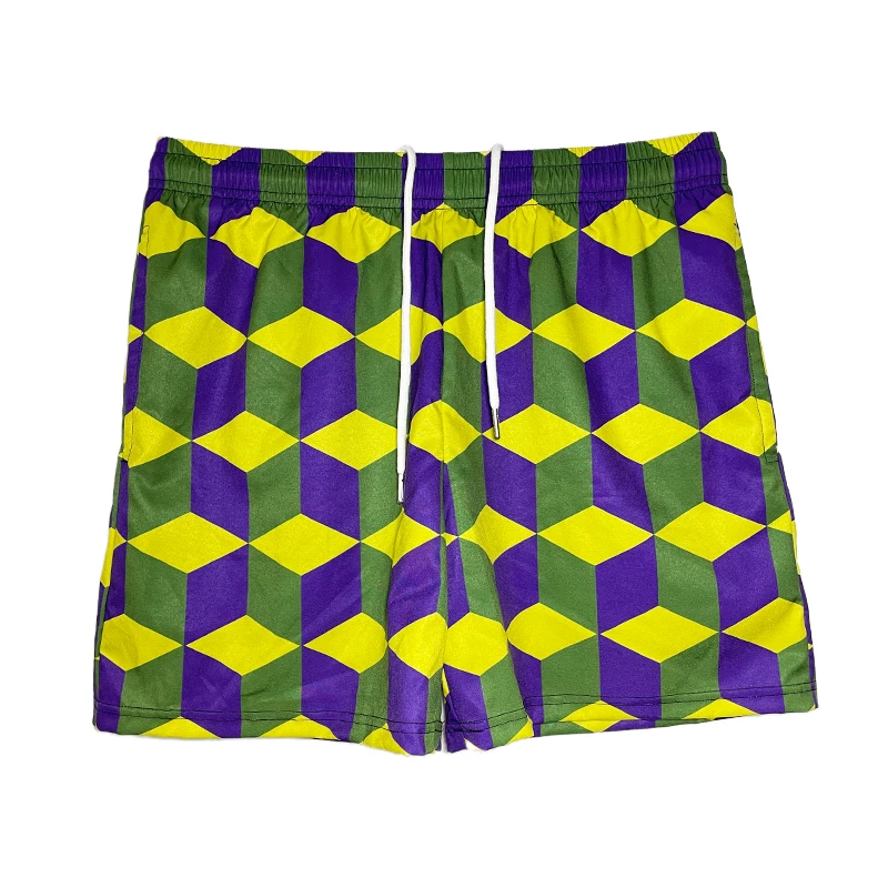 2024 New design private label custom logo fashion streetwear polyester printing summer beach swim trunks swimming shorts for men