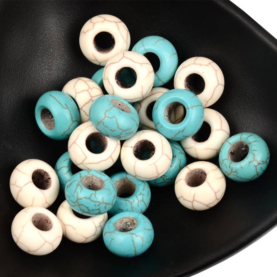 8x14mm DIY Natural Stone Beads For Circles Green White Big Hole Beads For Jewelry Making