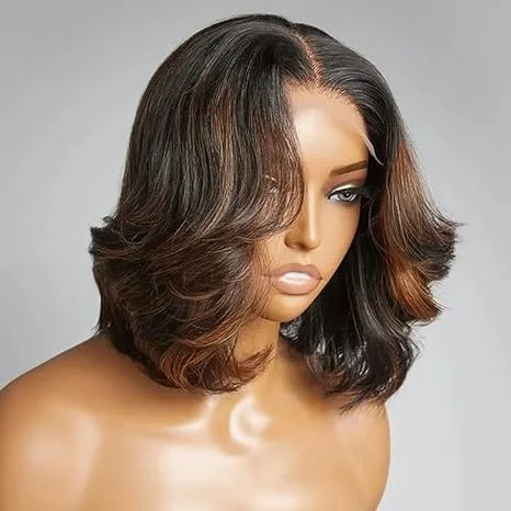 150 Density Highlight Caramel Brown Colored Body Wave 1B/30 Ombre Color Human Hair Wig HD Transparent Lace Front Wigs