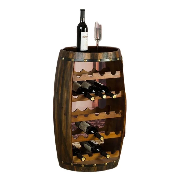 Retro Country Style Wine Barrel Shape Wine Bottles  Rack  Bar Table 20 Bottles Wooden Wine Display  Rack