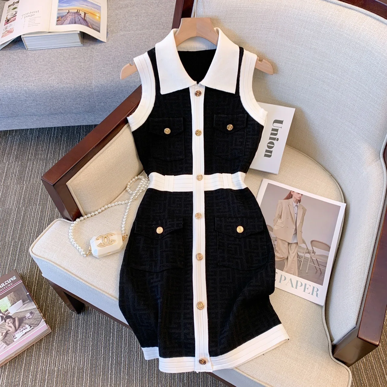 Fashion Style Black And White Women Mini Dress Jacquard Casual Summer Ladies Dress