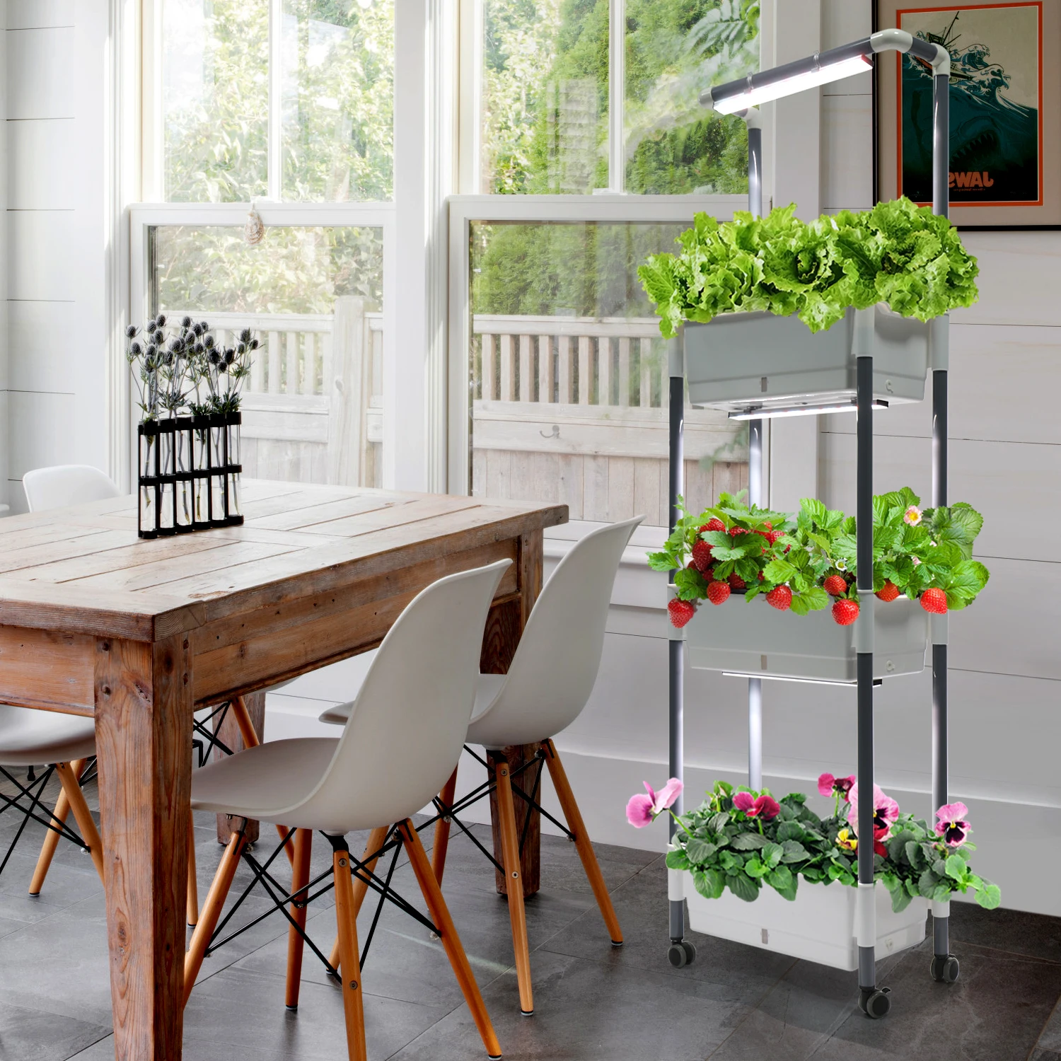 Indoor Garden Planter Herb Vegetable Flower Tomato Strawberry Farm Vertical Home Growing Kits With Led Light Mix Spectrum 660nm