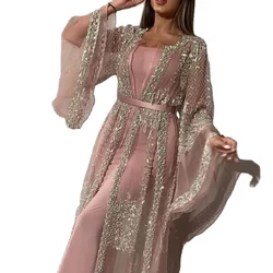 Hot sales 2021 Clothing Elegant Sequined Pink Luxury vestido long sleeve evening dress women party gowns evening dresses