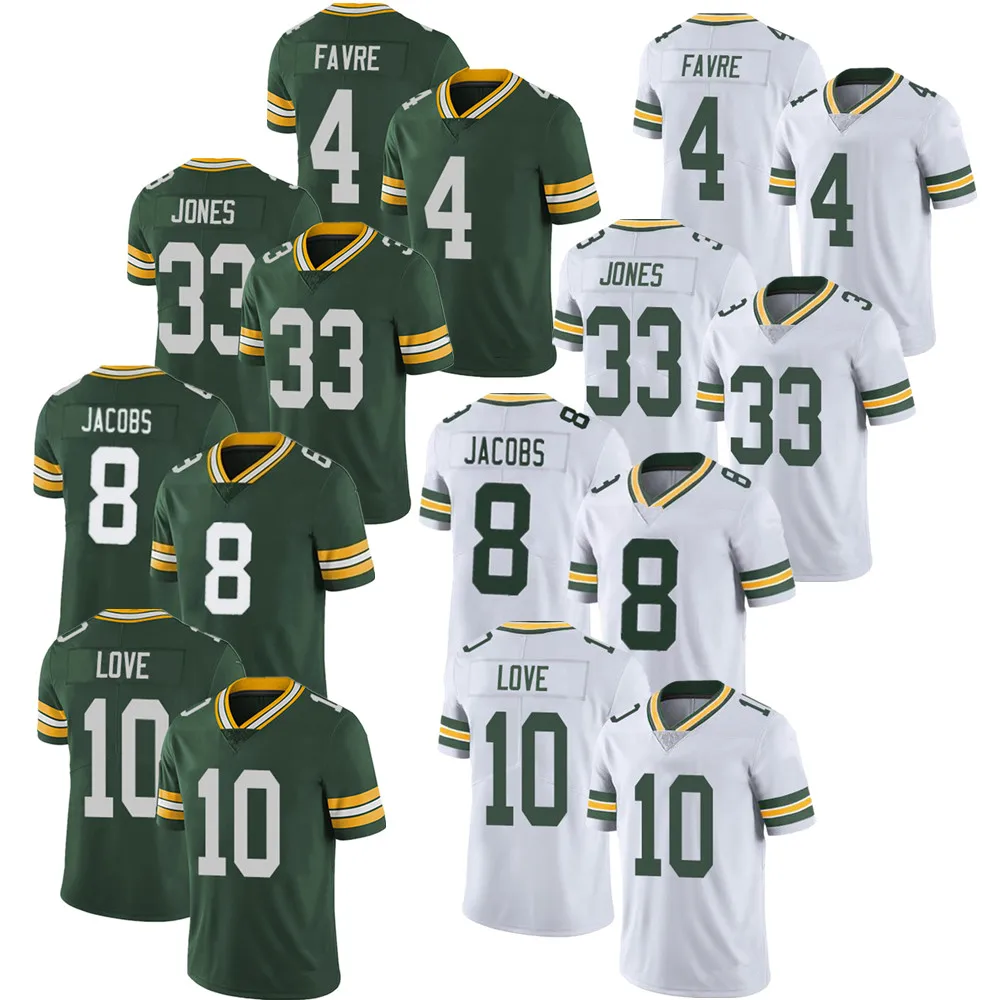 Трикотажные Майки 10 JD Love 8 Josh Jacobs 4 Brett Favre 33 Aaron Jones Прошитые американские футболки спортивные майки Джерси