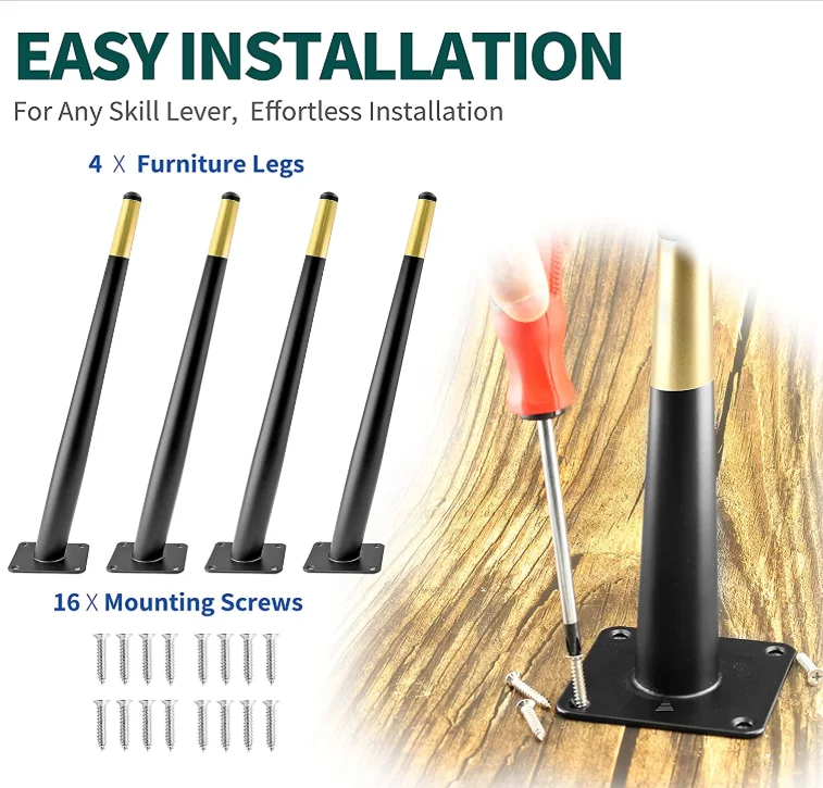 100mm - 720mm Conical Tube Furniture Feet Iron Table Legs Cabinet Dining Chair Legs Straight Oblique Metal Sofa Leg