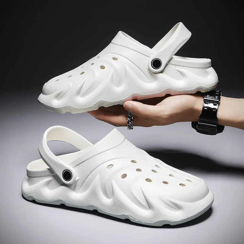 Мужские дышащие сандалии yeezy, повседневные Нескользящие пляжные туфли из ЭВА, на мягкой подошве, дышащие шлепанцы с отверстиями, лето 2021