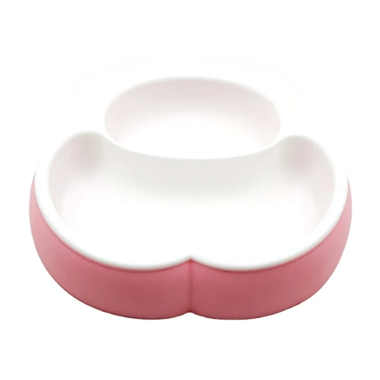 ODM OEM BPA Free Safe Silicone kids Suction Plate Non-slip Baby Plate Divided 2 Strong Suction Bowl