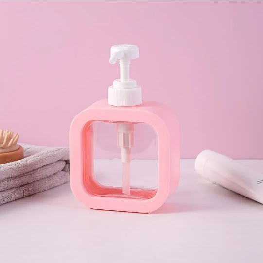 Stock 300ml500mlPET square hand sanitizer Reusable White luxury shampoo bottle shower gel Pink plastic packaging empty bottle