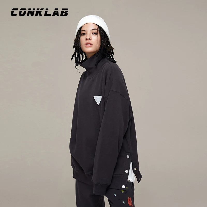  CONKLAB унисекс индивидуальный дизайн 100% хлопок четыре цвета пуловер с длинными рукавами и пуговицами свитер круглым