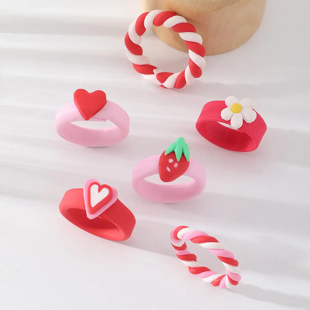 Summer Cute Animal Flower Jewelry Colorful Acrylic Polymer Clay Rings