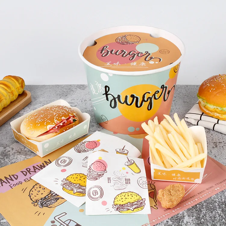 New design top selling white paper fried chicken packing box with custom chicken buckets printed take out food packaging