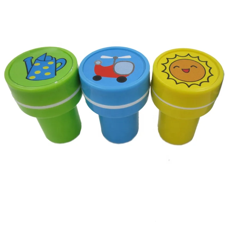 Plastic colorful funny rubber self inking stamps for kids custom logo stamp set maker