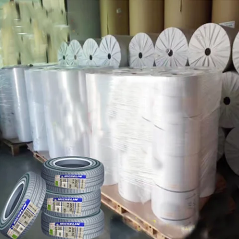 Tire Glue rubber Tyre Sticker material Tyre packing Label with 120G White Silicon Paper Liner