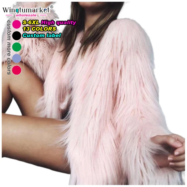 Wingtumarket blue fox faux fur coats white black ladies fluffy long sleeve thick warm solid color plus size fur winter coat