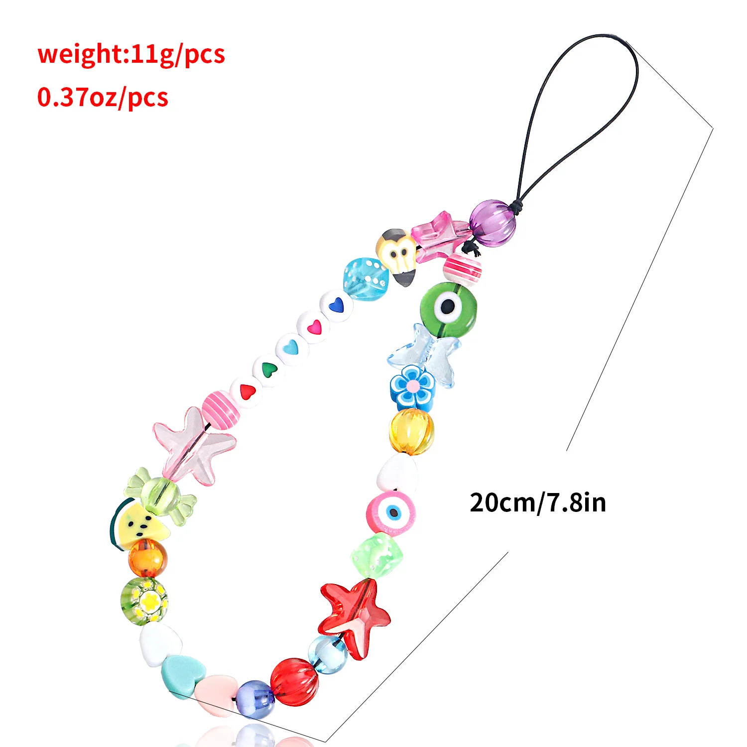 Zuowen 2021 popular HANDMADE Colorful Cute Smiley Face Fruit Pearl Clay Beads Phone Charm Strap Lanyard Wrist Strap Phone Chain