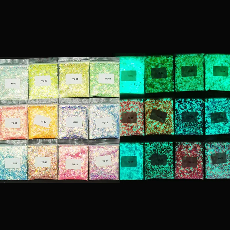 Glow In Dark Loose Powder Glitter Luminous Green Long Last Glowing illuminated Mix Chunky Glitter face body nail art cosmetics