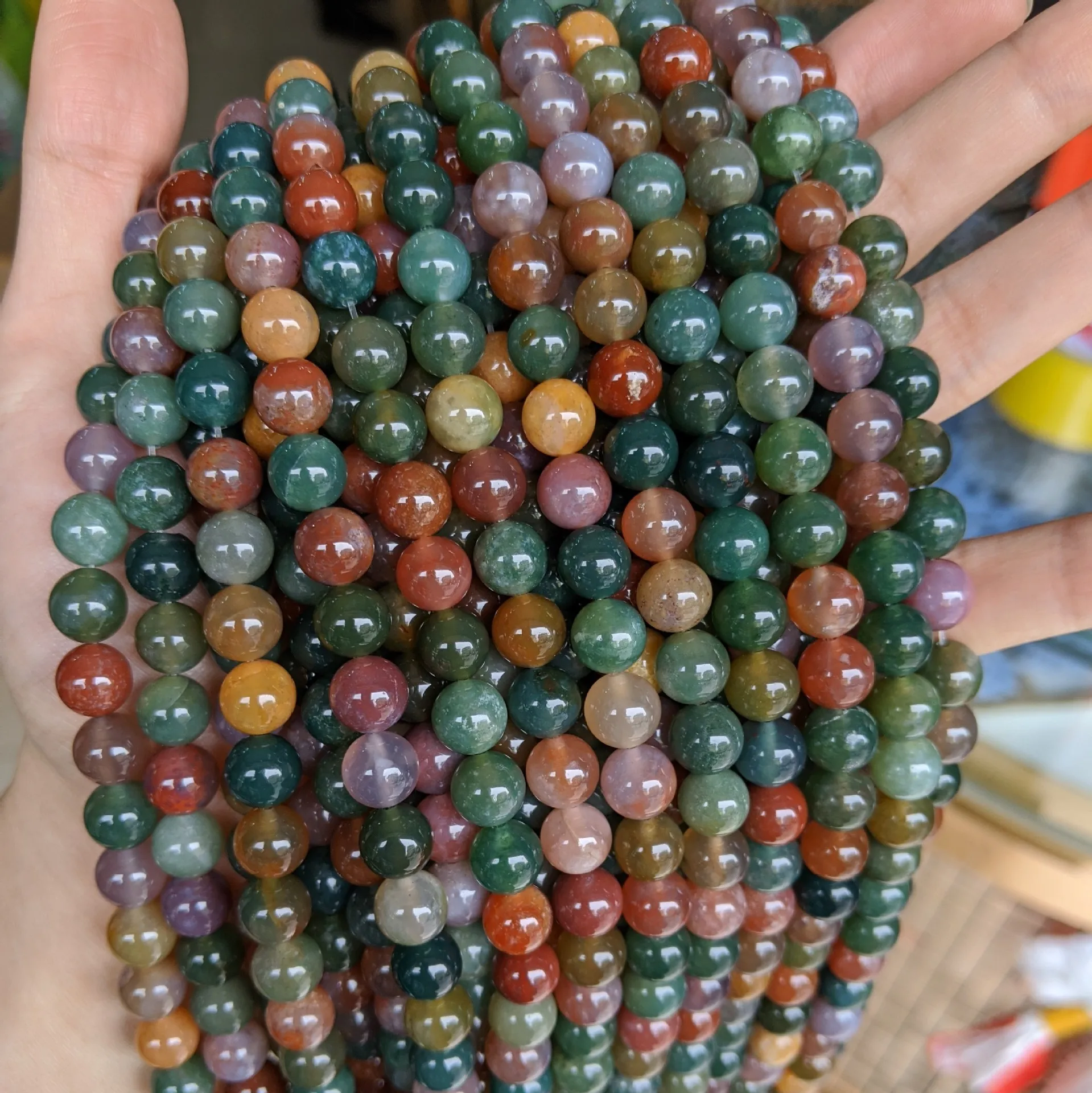 2022 Good Quality Natural Polish 6mm 8mm 10mm Fancy Jasper India Agate Gemstone Colorful Bead Strand