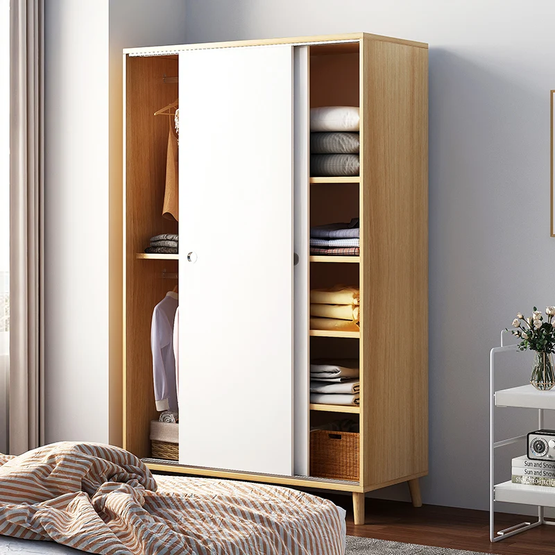 modern wooden nordic sliding closet wardrobe clothes storage organizer 2 door