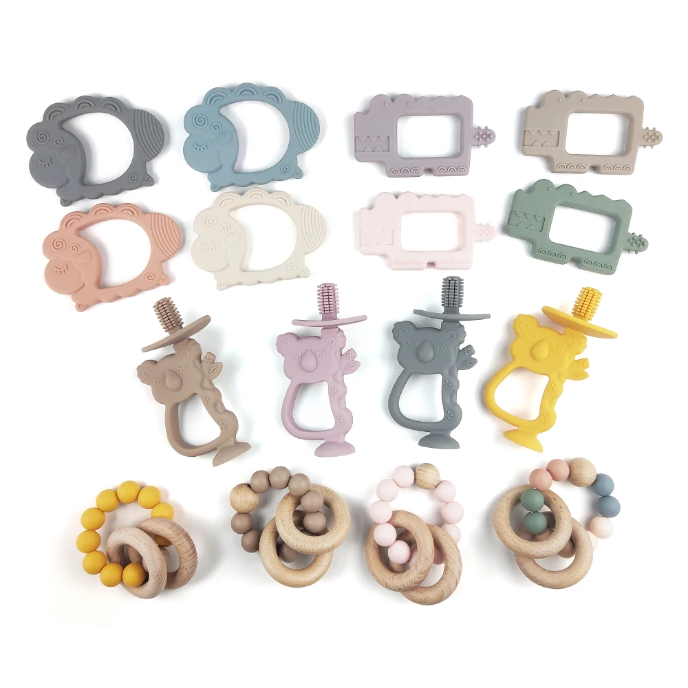 Пищевой пустышки для младенцев детей ясельного возраста силиконовый Прорезыватель зубов BPA бесплатно Деревянный Силиконовое зубное кольцо игрушки Детский