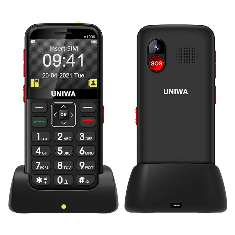 Слуховой аппарат совместимый с Global 3G WCDMA America 4G Bands SOS специальная зарядная док-станция большими буквами мобильный телефон UNIWA V1000 для пожилых людей