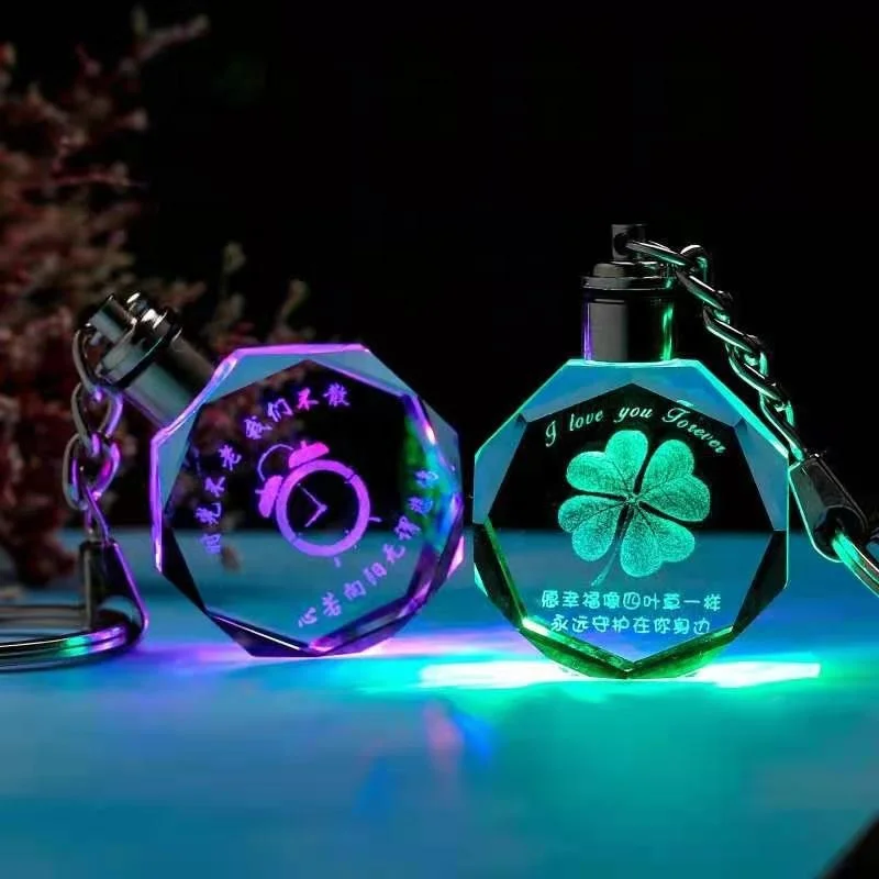 Custom Car Logo Keychain Laser Engraving Led Light Keychain Creative Crystal Key Holder