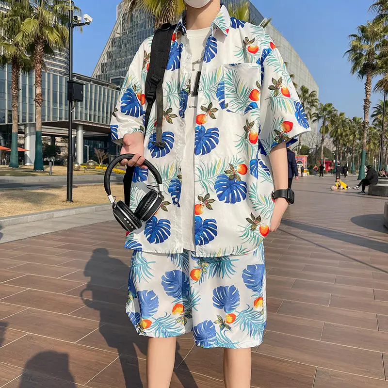 Stock Summer Hawaiian Beach Polyester Quick Dry Shirt Men Two Piece Set Shorts and Shirt Set For Men No reviews yet