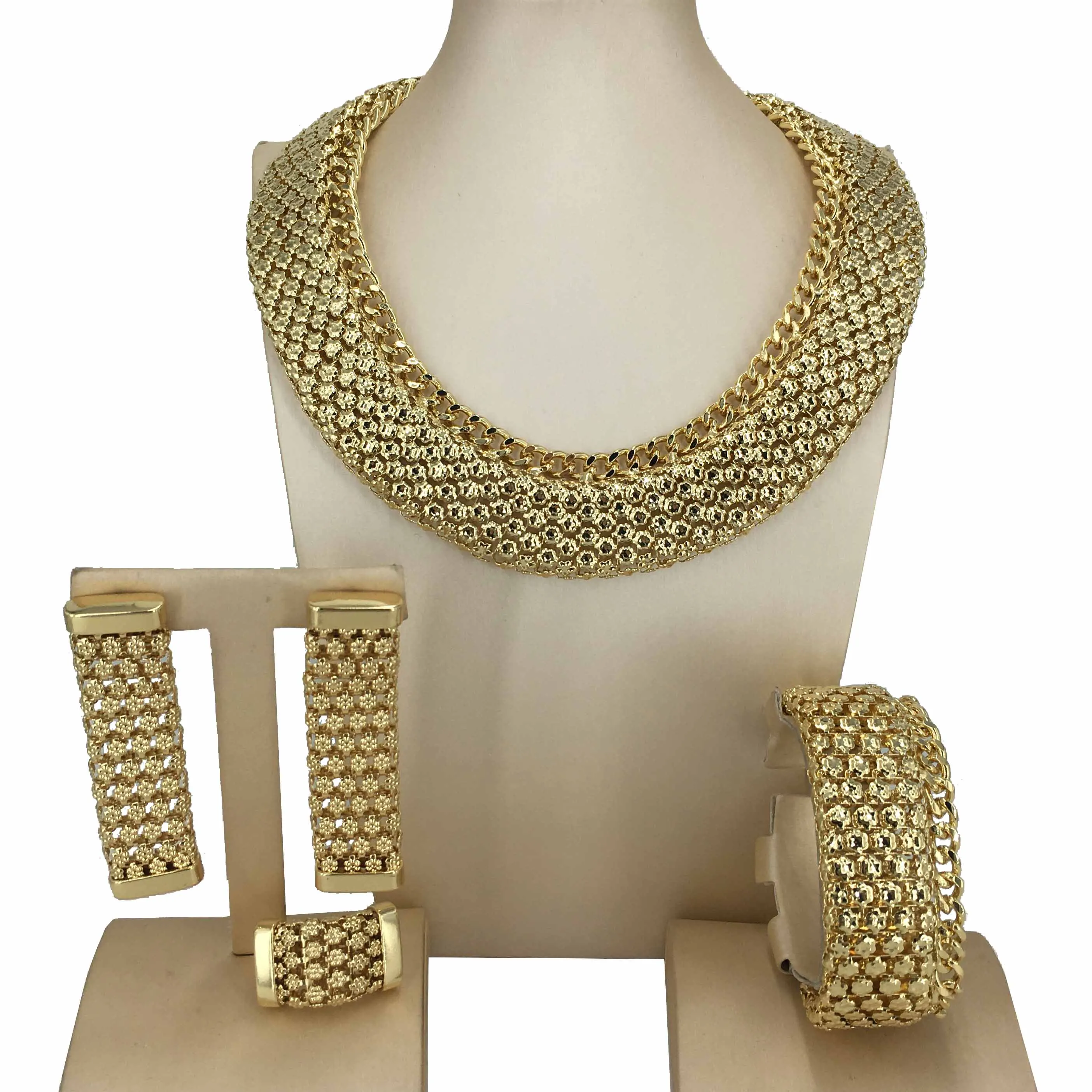 YuMingLai Brazilian Jewelry Set Including Bracelet Necklace Earrings Ring, 4 Piece Set for Bridal, Party, Anniversary, Gift