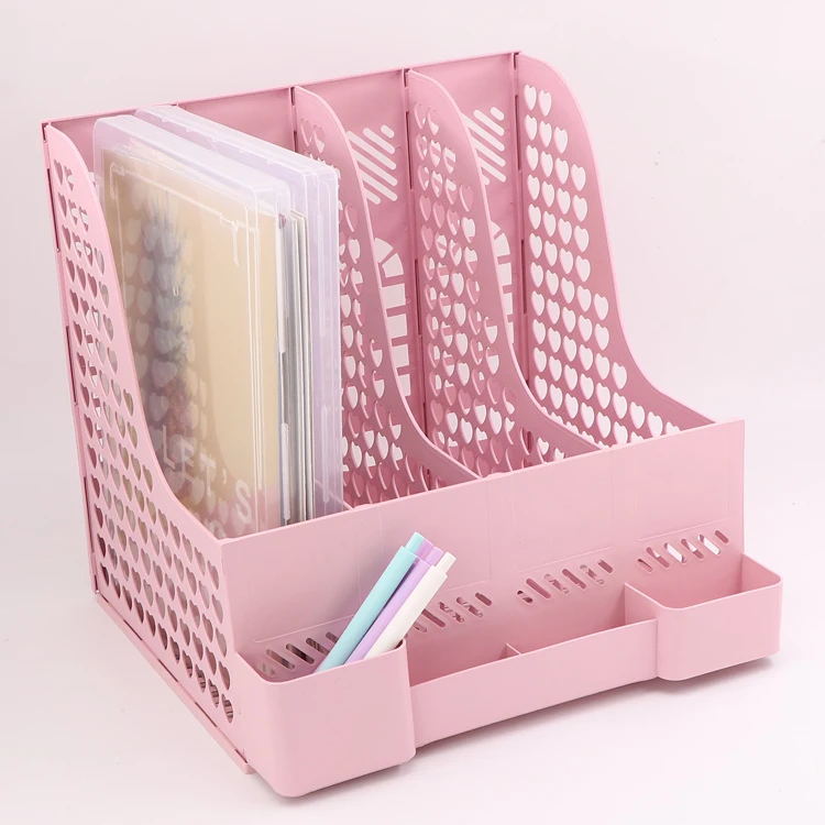 SUNSHING Plastic Magazine File Holder Bookshelf Collapsible Magazine Folder Desk Organizer File Column Frame Storage Rack