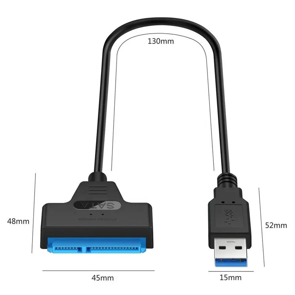 High Speed Black Data 2.5 Inch SSD HDD Hard Disk USB 3.0 Sata  To Hard Drive Adapter USB 3.0 Sata Cable