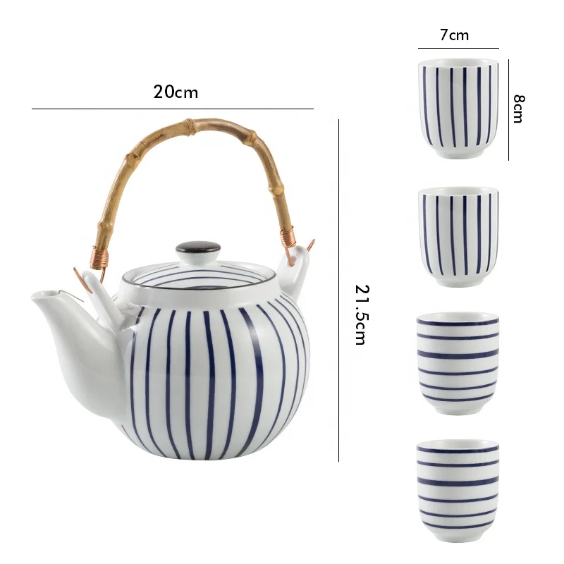 Own Design Japanese Style Blue Ceramic Tea Set Porcelain Teapot with Tea Cup