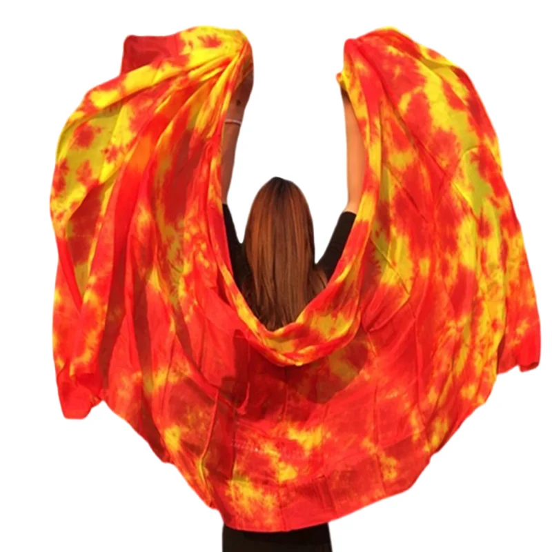 Floral Hand Dye Silk Veils 5mm Light Weight Floral Belly Dance Throw Scarfs Wholesale Dancer Handkerchief Light Weight 250cm