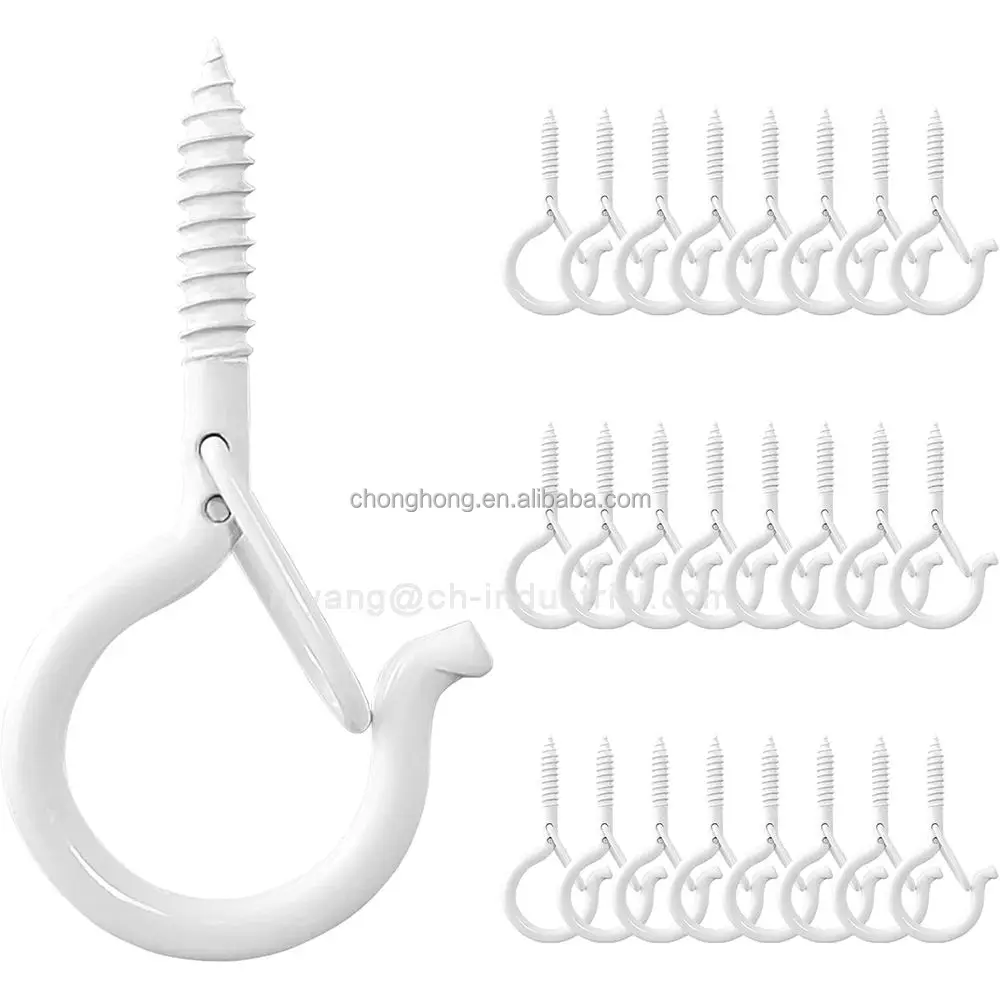 Metal Q Hanger Ceiling Hooks Cup Eye Hooks with Safety Buckle 2.2 Inches Screw Hooks for Outdoor String Lights