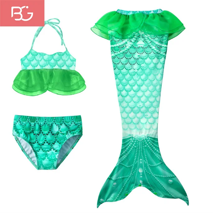 B&G Children Swimsuit 3-piece set kids Girls Swimwear mermaid tail for swimming