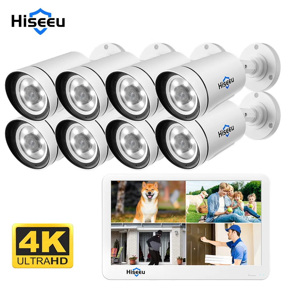 8-channel 12 inch Screen HD 4K 8MP  POE  Network Camera Home Outdoors Surveillance cctv Camera security system