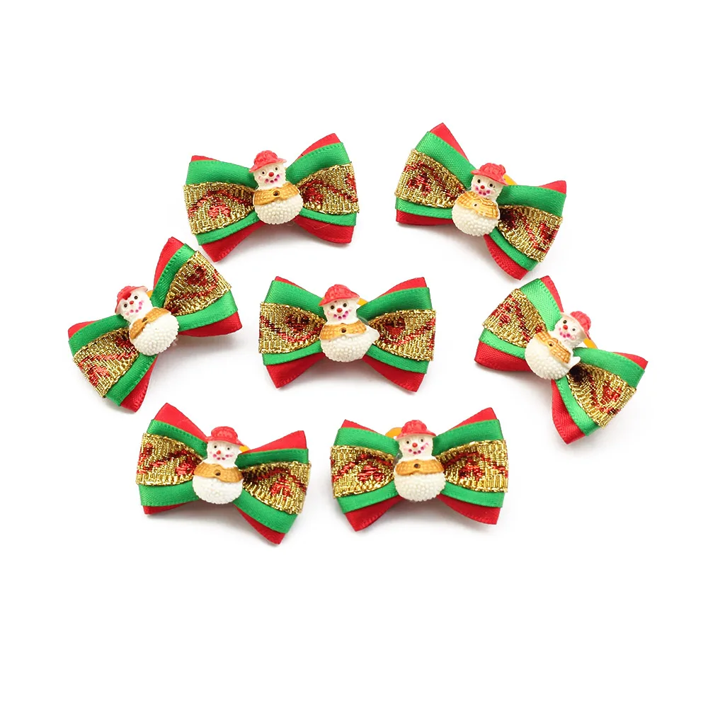 High quality Cute snowman colorful dog hair bow with golden line for christmas pet products
