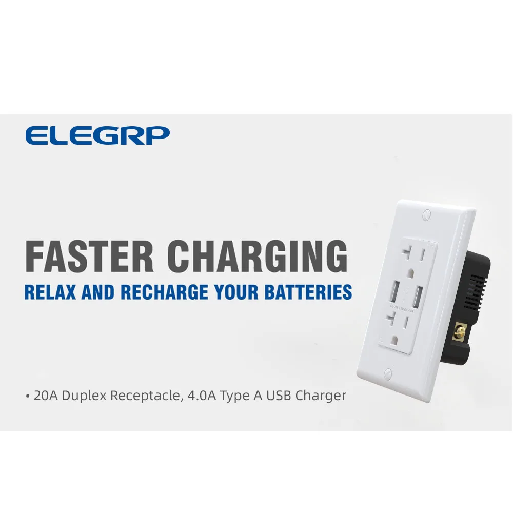 USB Charger Electrical Plug 4.0A TR Receptacle 20A 2 Outlets + 2 USB In-wall Outlet,wall Socket 2 USB Ports Type a 2 Years