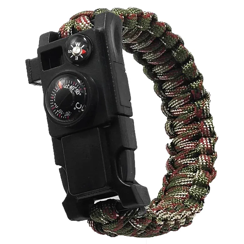 New design Outdoor Survival Multi-function with Compass fish hook bait and thermometer Survival Paracord Bracelet for fishing