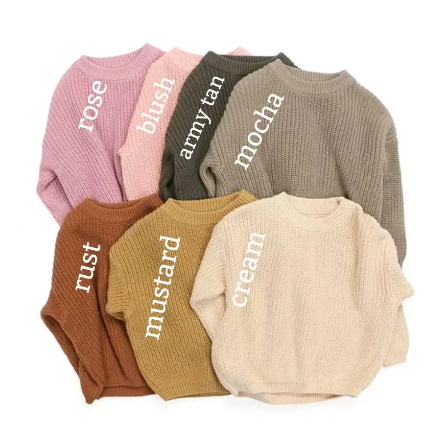 Custom Embroidery Pullover 100% Cotton Toddler Boy Clothes Kids Over-Sized Jumpers Knitted Baby Sweater Winter