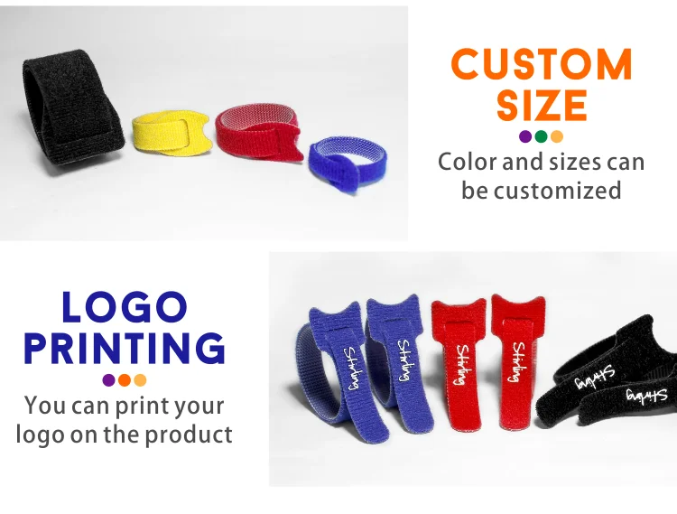 Многоразовый держатель для кабельных стяжек с напечатанным логотипом на заказ регулируемый нейлоновый ремешок липучке и петле кабельная