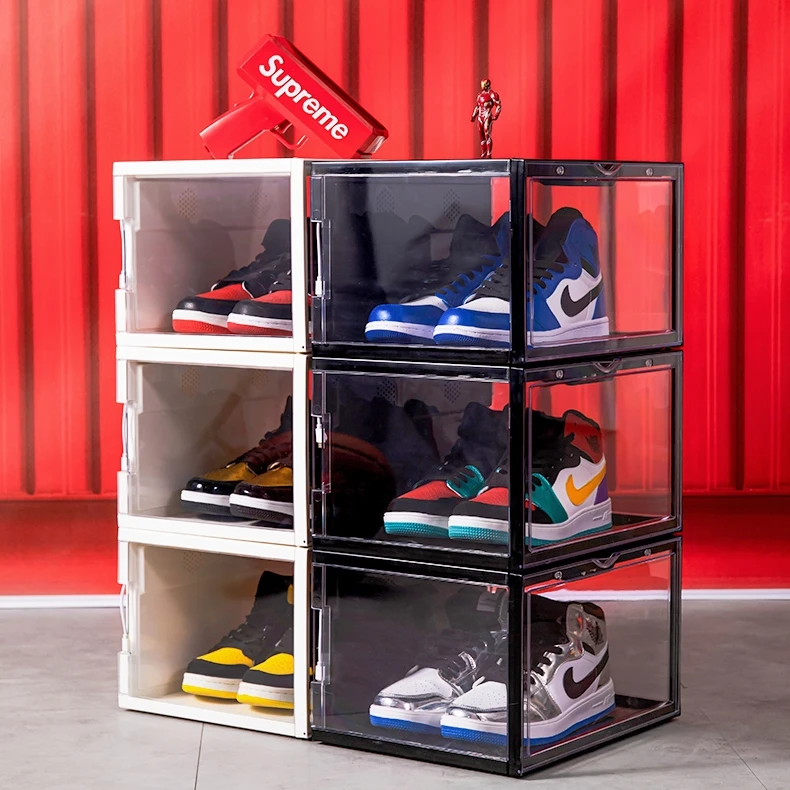 LED Side open Stackable Organizer nike plastic clear shoe containers transparent Acrylic shoe storage box magnetic with custom