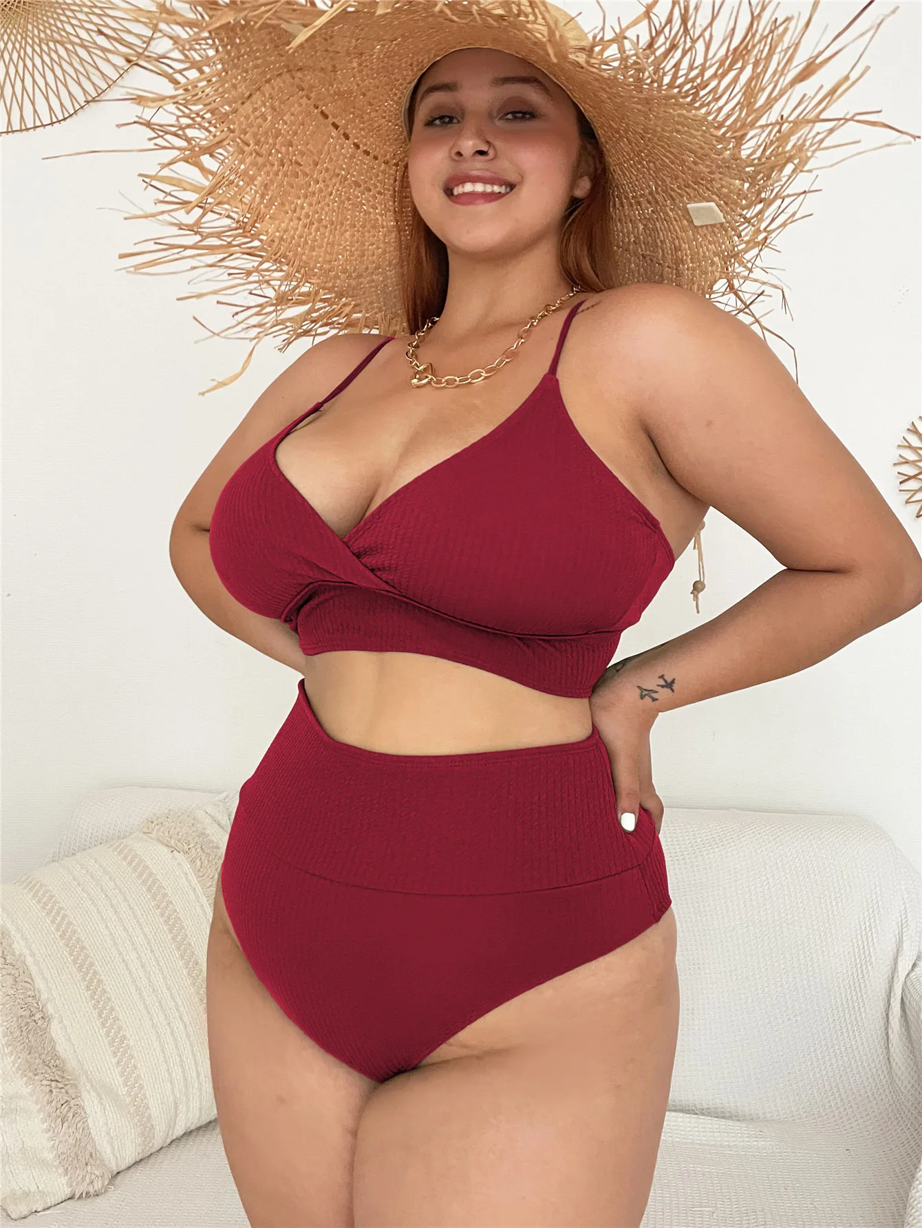 2022 high waist crochet bikini swimwear plus size swimwear bikini for fat women