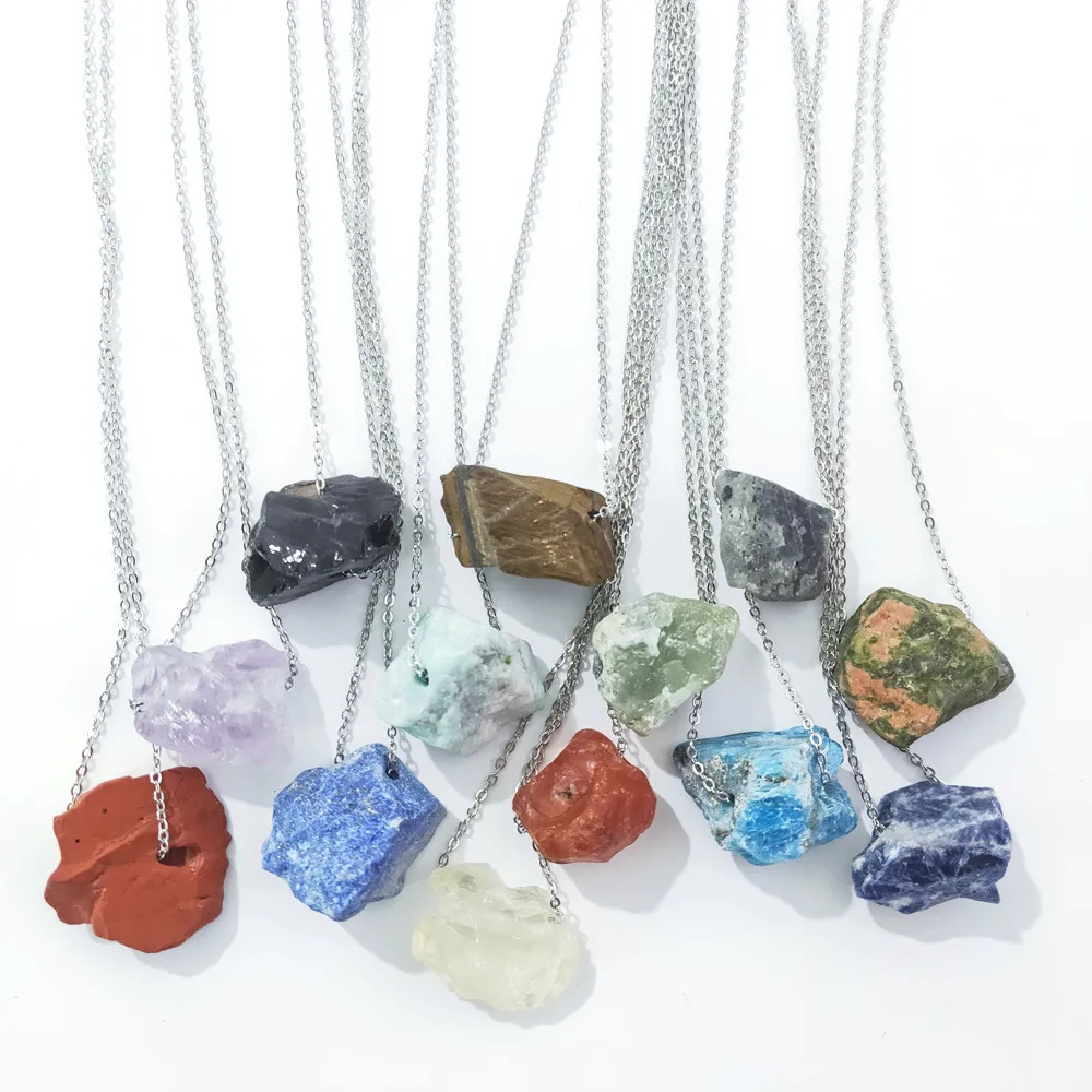 Natural Raw Stone Necklaces Geometric Crystal Pendant Femme Gold Chain Necklaces Druzy Stone Crystal Jewelry