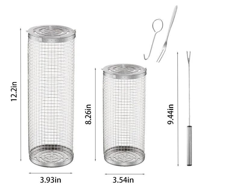 Cylinder  stainless steel metal net tube round rolling grilling basket  basket for Versatile cooking options
