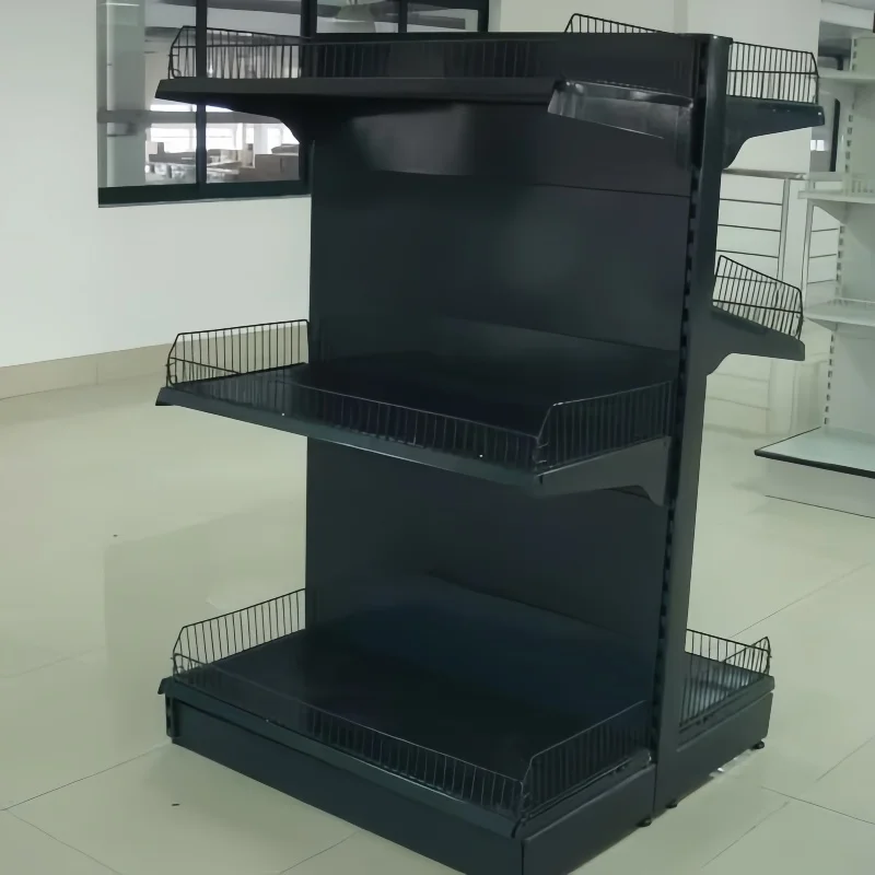 Supermarket metal shelving of heavy duty capacity with perforated back panel ZA style of slant shelf bracket