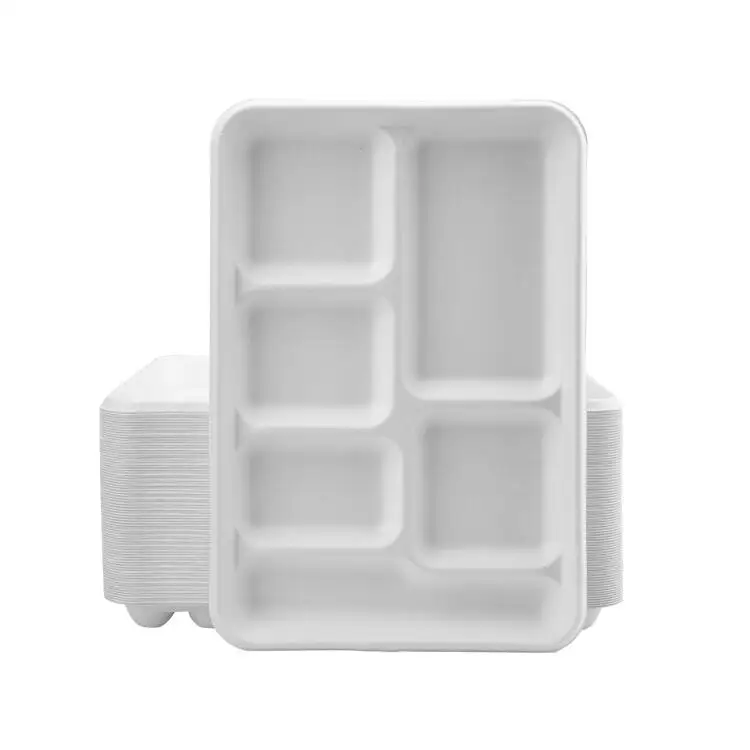 Compostable Sugarcane Bagasse 6 Compartment Tray