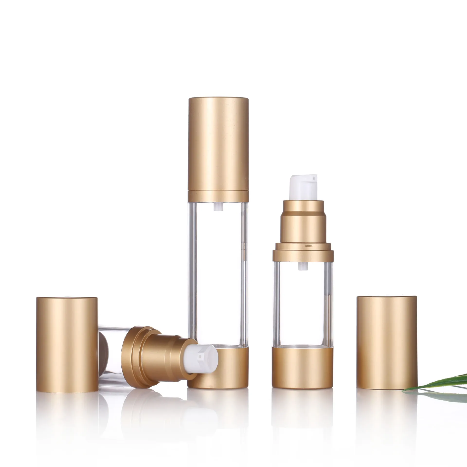 15-100ML Matte Gold Vacuum Airless Bottle Cosmetic Dispenser Lotion Travel Size Bottle For Creams Moisturizers
