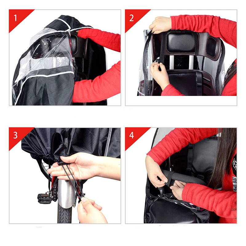 Bicycle Cover PVC Waterproof Clear Raincoat For Bike Rear Child Seat Wind Cover Foldable Transparent Bike Canopy Rain Poncho