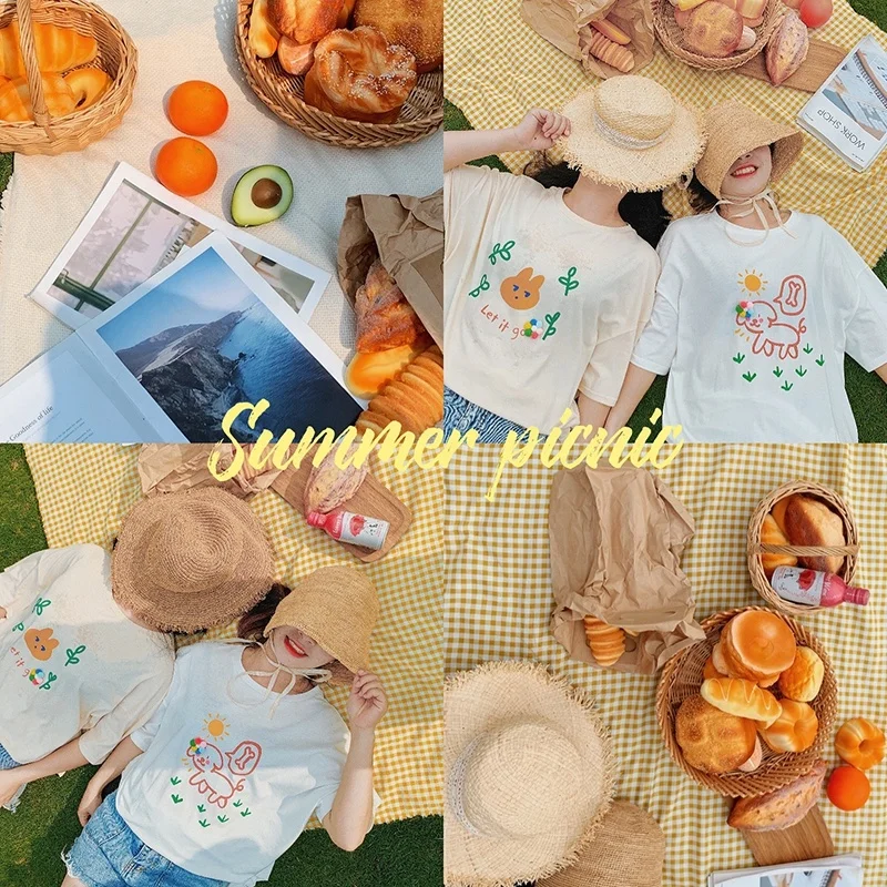 
6761/Summer new arrival parent child matching cartoon print 100% cotton wholesale t-shirt 