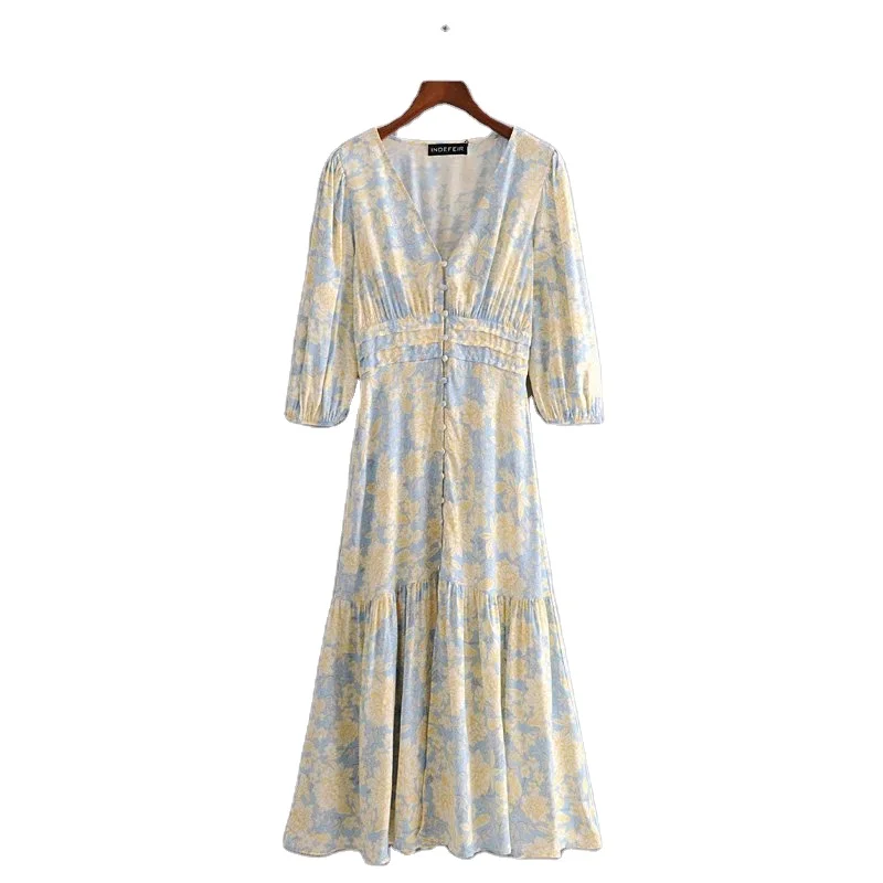 
2021 Новое поступление осенне-весеннее Повседневное платье с принтом и высокой талией для женщин 