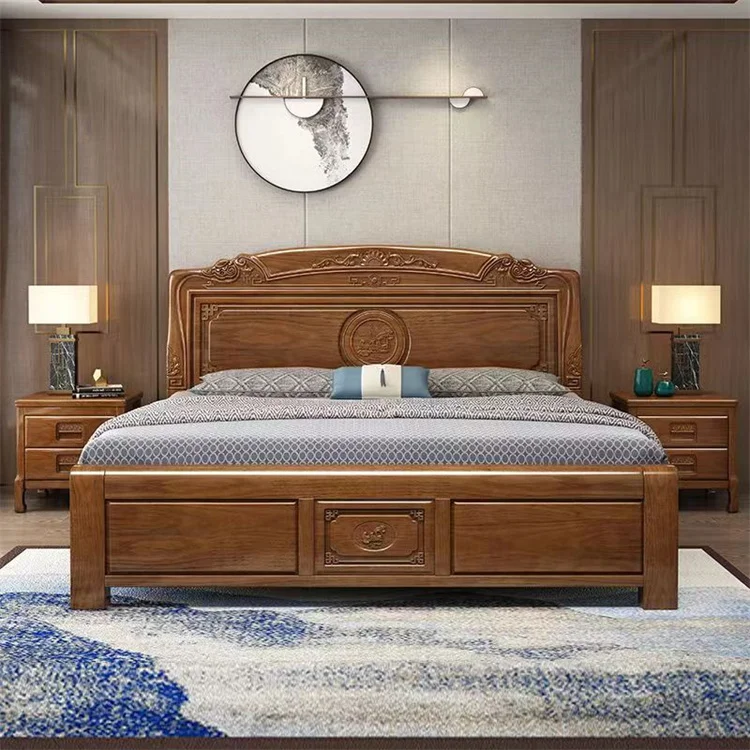 Solid wood bed simple and economical modern Chinese style double bed bedroom furniture king size bed